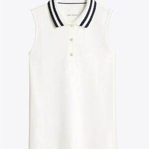 Tory Burch Performance Piqué Pleated-Collar Sleeveless Polo - L/G (fits M/L)